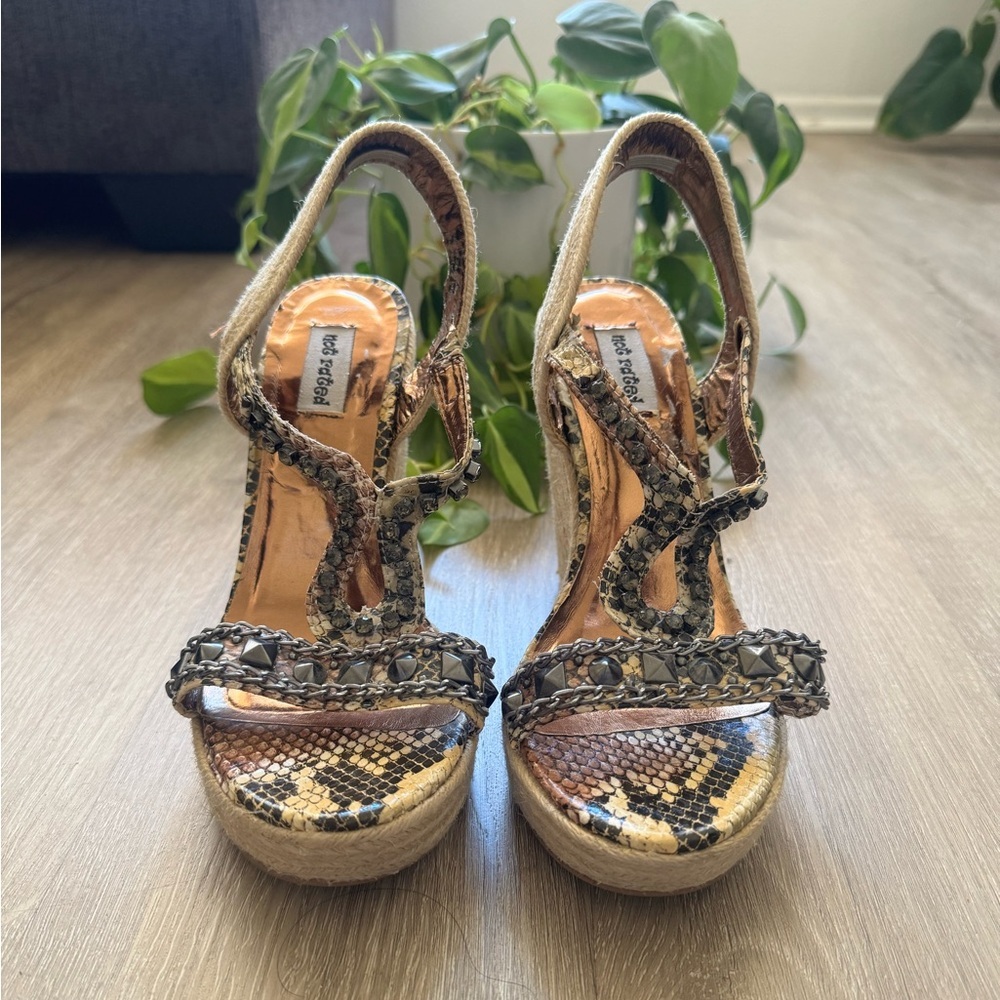 y2k Snake Print Rhinestone Bling Wedge Heels